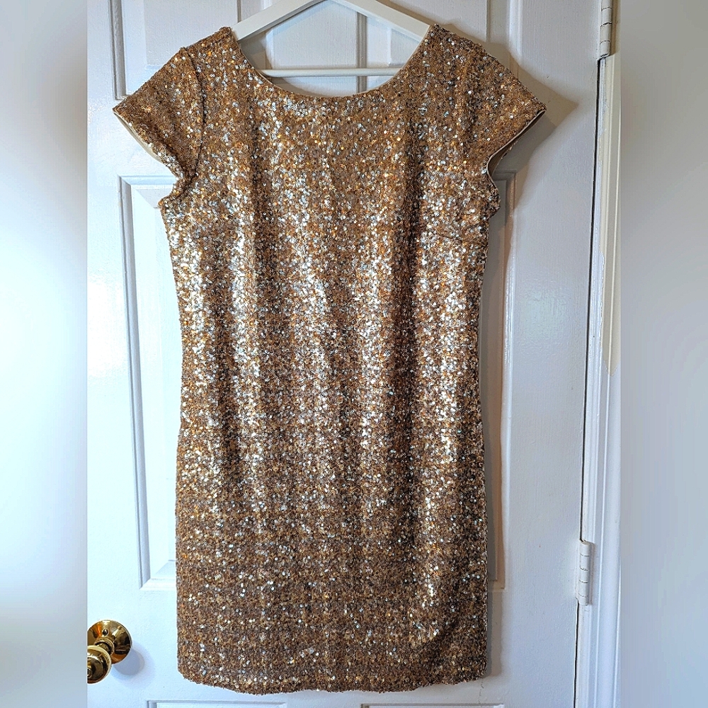 WHBM Gold Sequin Mini Dress Medium